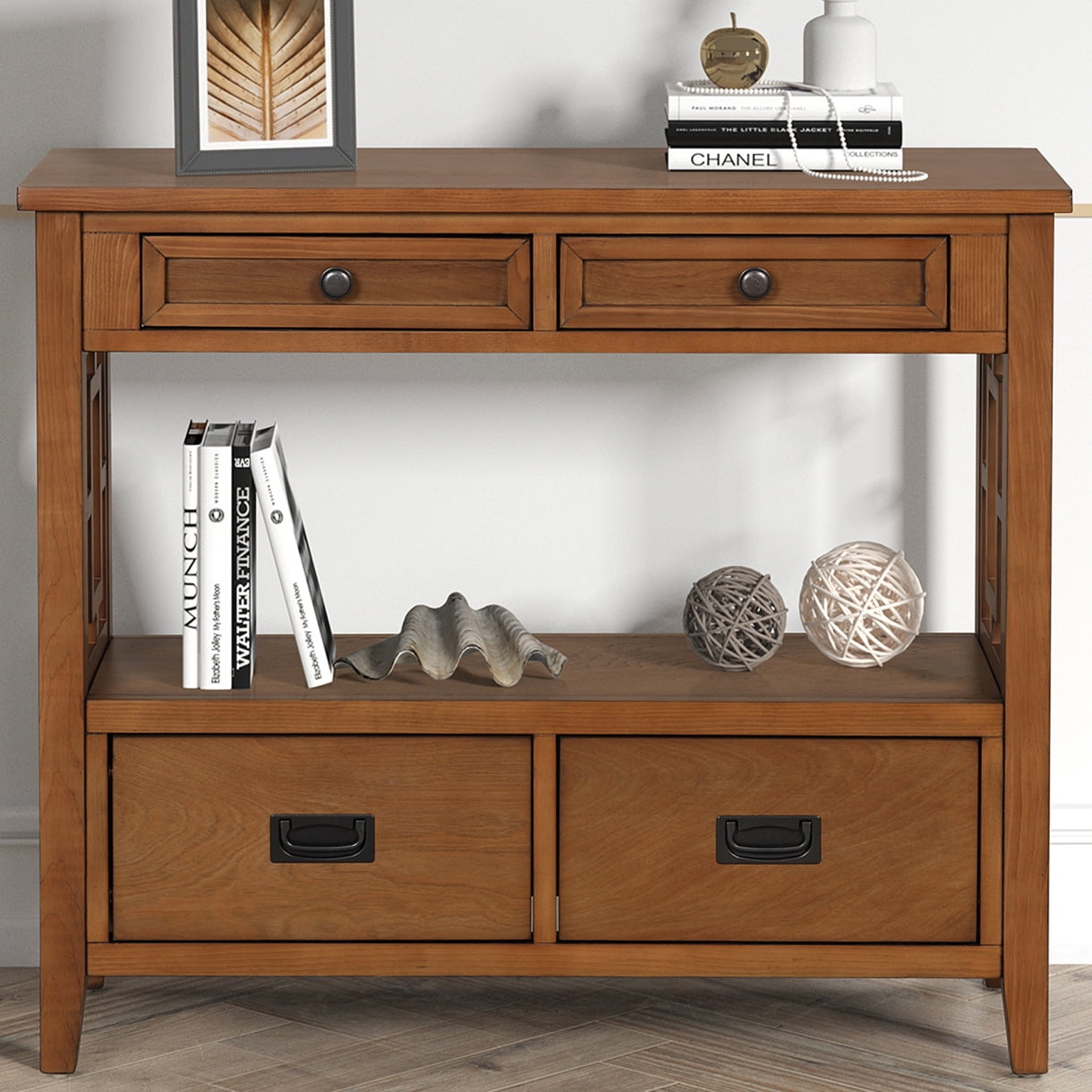 36'' Farmhouse Console Table, Pine Wood Entry Sofa Table with 4 Drawers ...