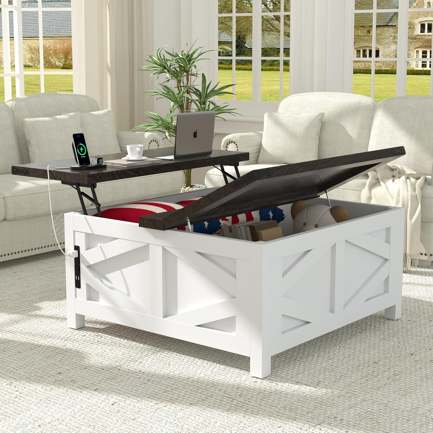 36" Farmhouse Lift Top Coffee Table with Storage, Square Coffee Table ...