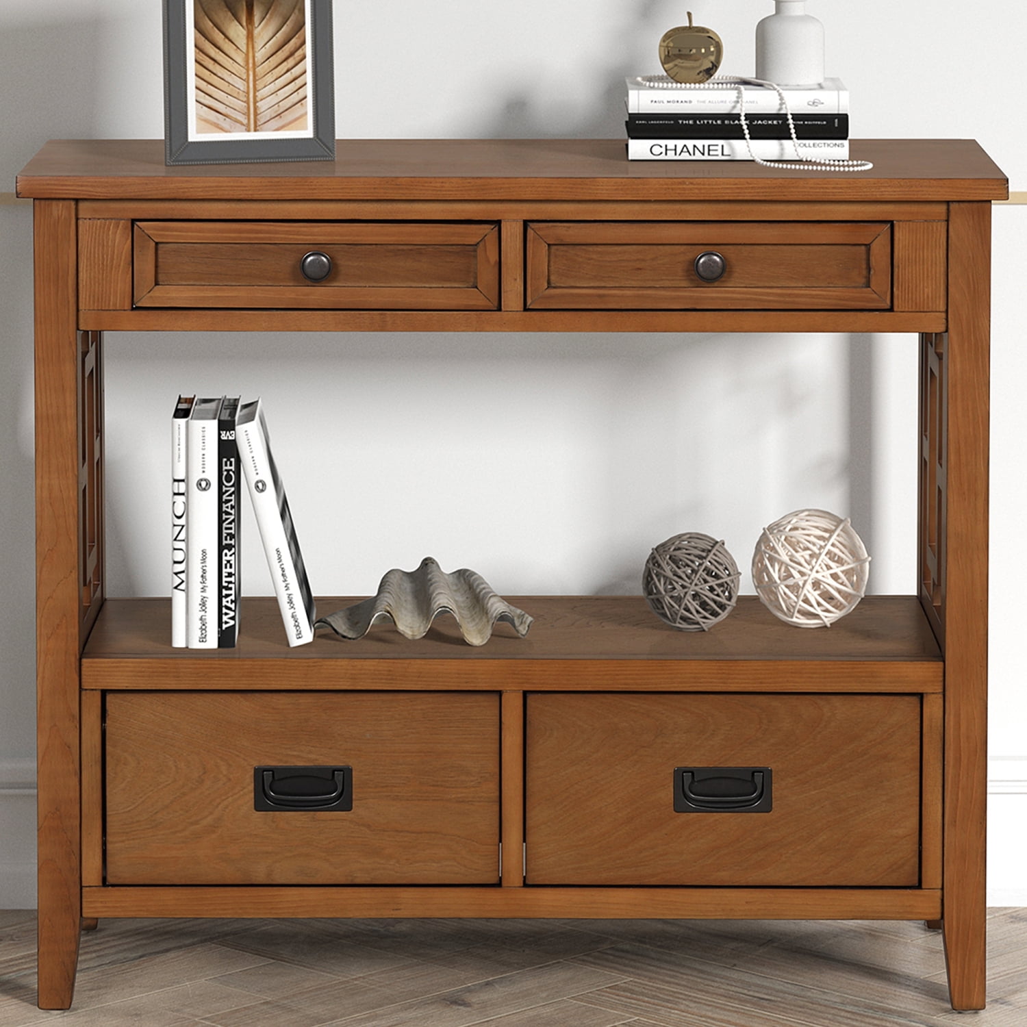36‘‘ Farmhouse Pine Wood Console Table Entry Sofa Table with 4 Drawers ...