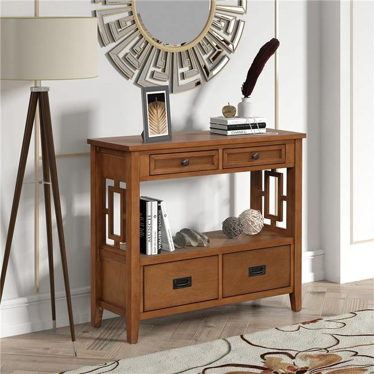 36'' Farmhouse Pine Wood Console Table Entry Table with 4 Drawers and 1 ...