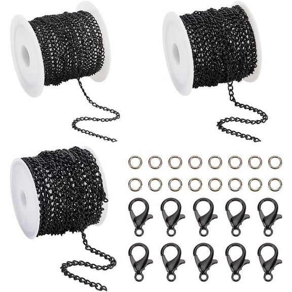 36 Feet Curb Chain Link 2/3/5mm Twisted Chain Links Black Metal Craft Chain with 100pcs 4mm 21 Gauge Open Jump Rings 20pcs Lobster Claw Clasps