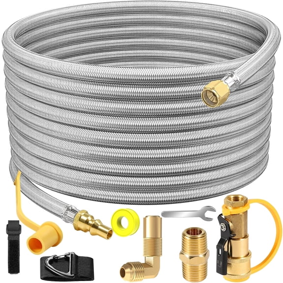 36 Feet Propane Quick Connect Hose for RV , RV Quick Connect Propane Hose to RV 1/4In Female Quick Disconnect, Quick Disconnect Propane Hose with Elbow Adapter for Blackstone 17/22" Griddle