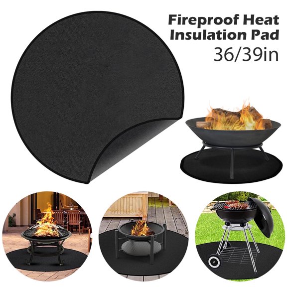 36" Fire Pit Mat Blcak Round Stove Fire Mat Fireproof 3-Layered Thicken Ember Mat Grill Deck Protector Waterproof Grill Heat Pad for Outdoor BBQ Deck Floor Lawn