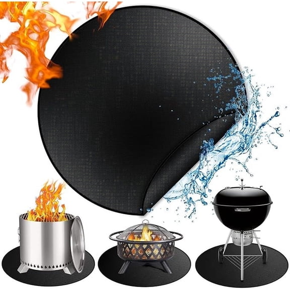 36" Fire Pit Mat Blcak Round Stove Patio Fire Mat Fireproof 3-Layered Thicken Ember Mat Grill Deck Protector Waterproof Grill Heat Pad for Outdoor BBQ Deck Floor Lawn