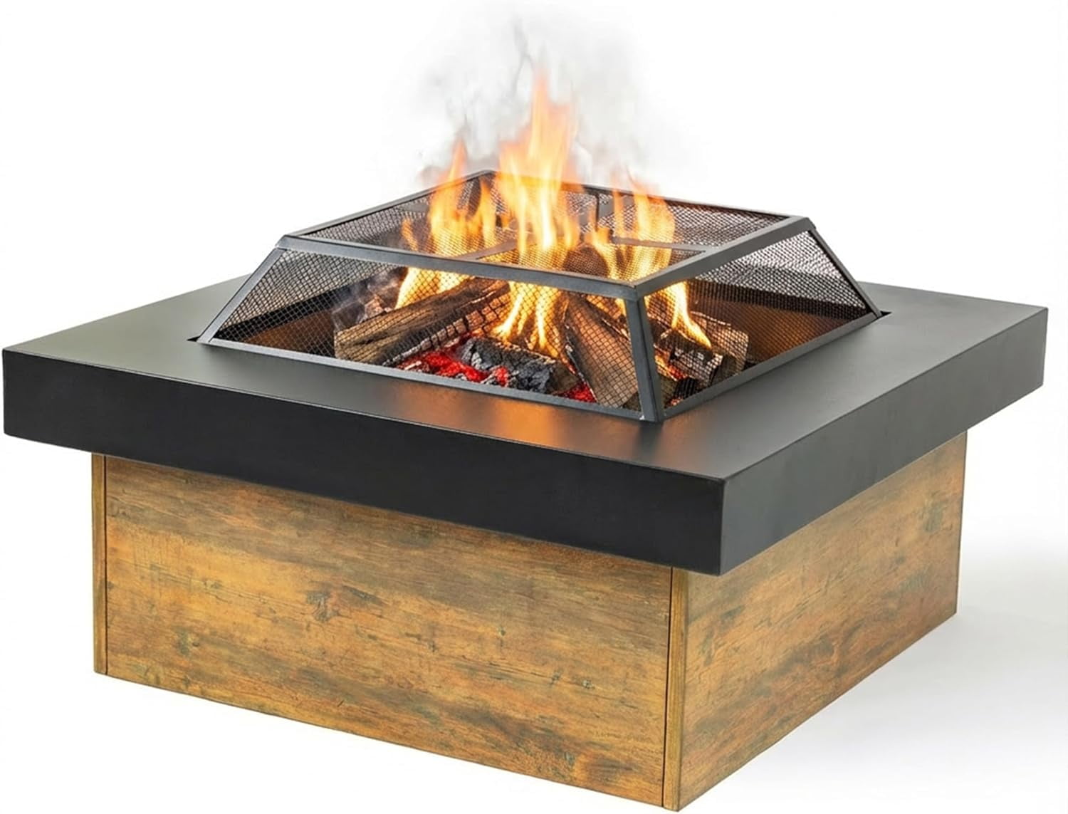 36" Firepits for Outside，Wood Burning Fire Pit with Wood-Grain Side ...