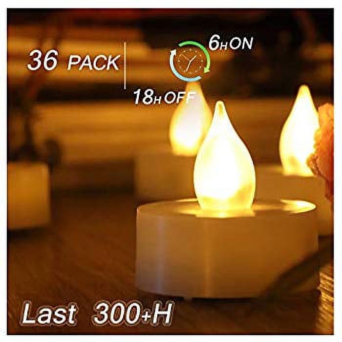 36 Flameless Tea Lights with Timer Cream White Flickering Battery