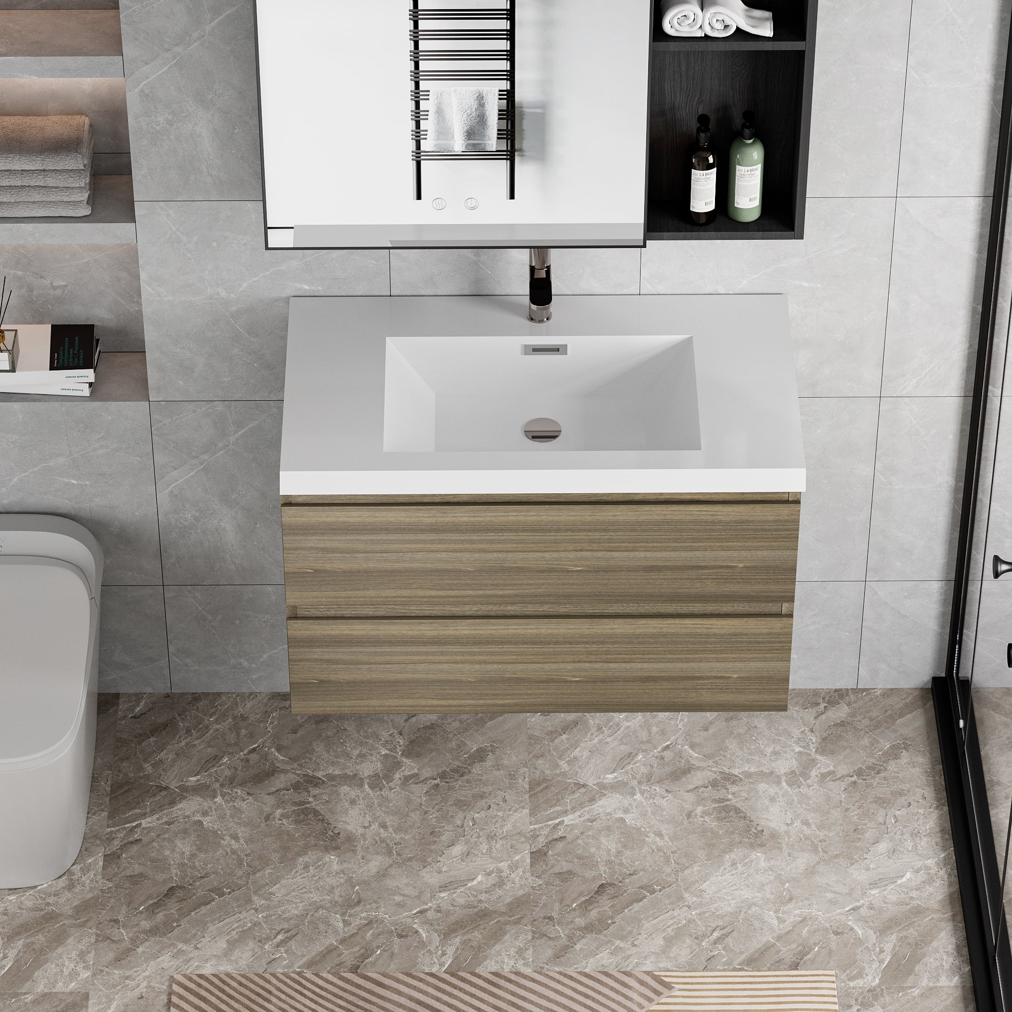 36" Floating Bathroom Vanity with Sink, Modern Bathroom Sink Cabinet ...