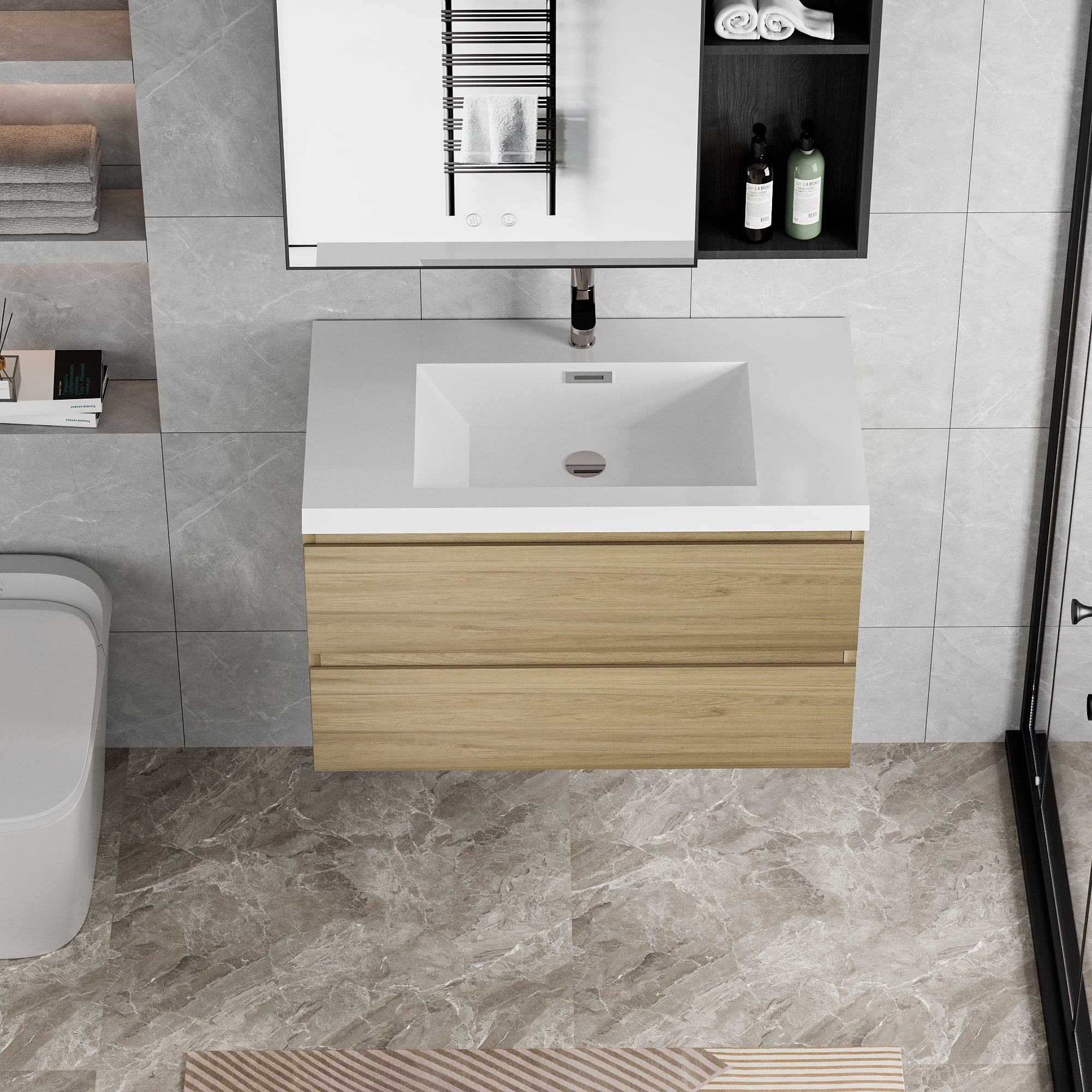 36" Floating Bathroom Vanity with Sink, Modern Bathroom Sink Cabinet ...