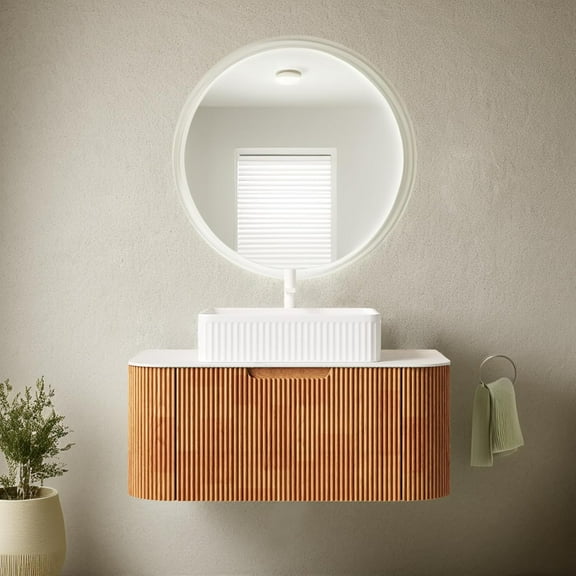 36"Floating Bathroom Vanity with Sink, Modern Bathroom Vanities with Rectangular Ceramic Basin and Marble Top, Extra Large Storage Drawer, Soft-Close Design, Pre-Assembled Cabinet,Brown