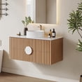 thumbnail image 1 of 36" Floating Bathroom Vanity with Sink, Modern Wall Mounted Vanity Bathroom Storage Cabinet with Fluted Drawers, White Sintered Stone Top Ceramic Basin, Light Wood, 1 of 6