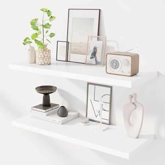 36" Floating Shelves for Wall, 12" Deep Slim White Floating Shelves, Wall-Mounted Shelves for Bedroom, Living Room, Kitchen, Bathroom - Set of 2$$Home Decor, Kitchen, & Other