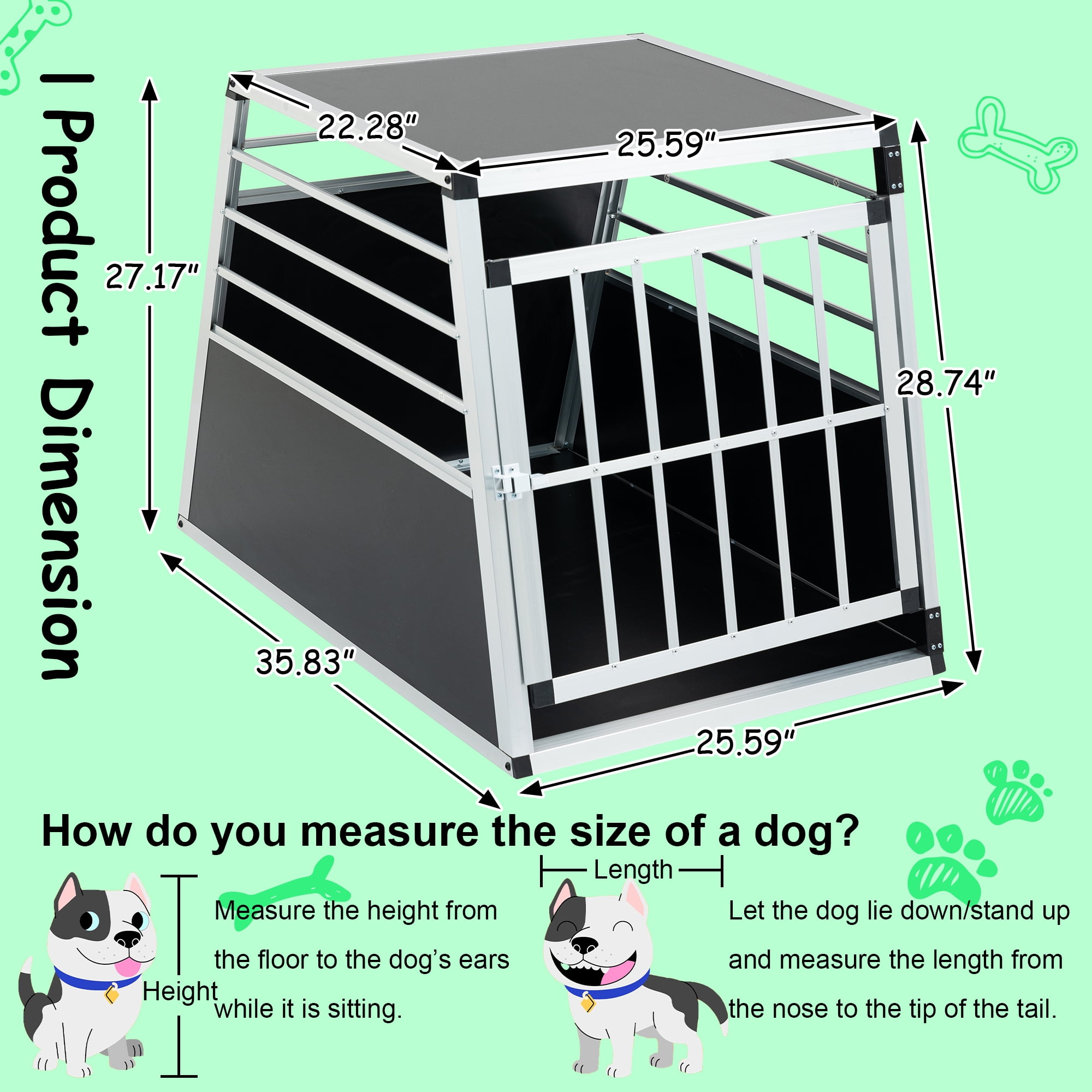 36'' Foldable Dog Crate Carrier - Aluminum & MDF Pet Travel Cage with ... - Dog Crate With Ventilation Tub