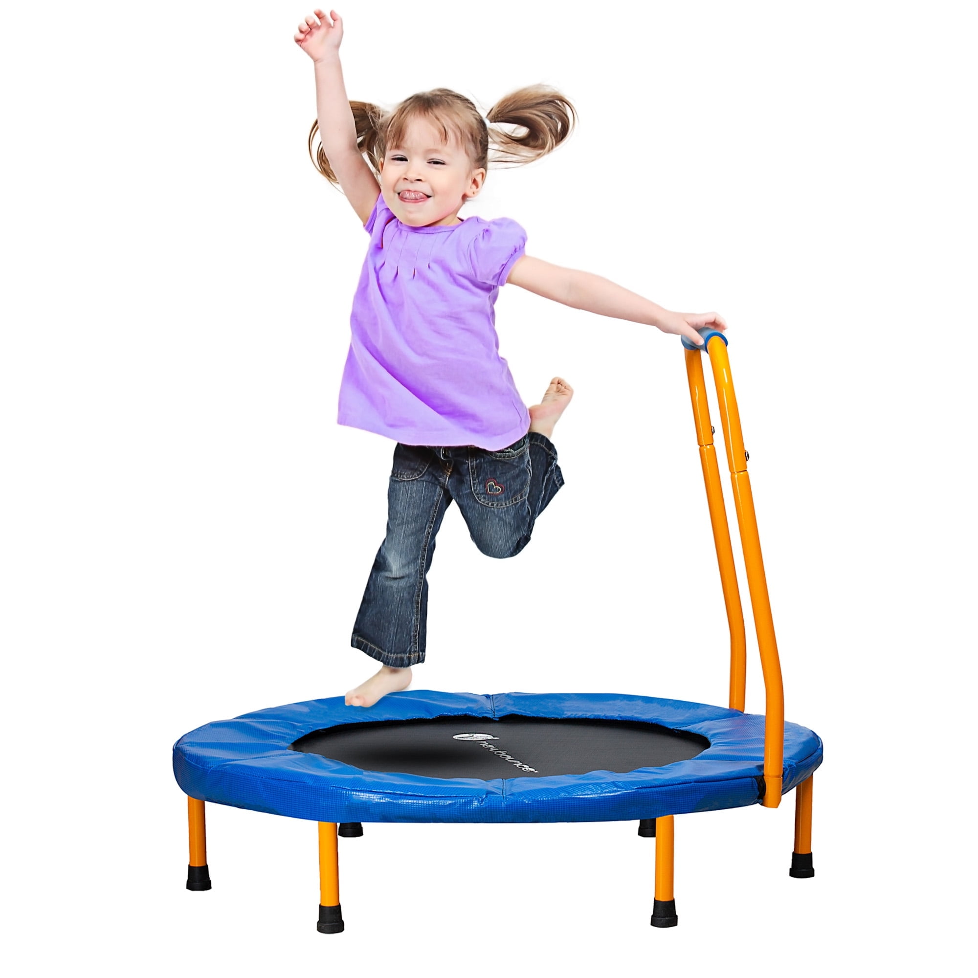 Kids' Blue Round Foldable Mini Trampoline with Handlebar