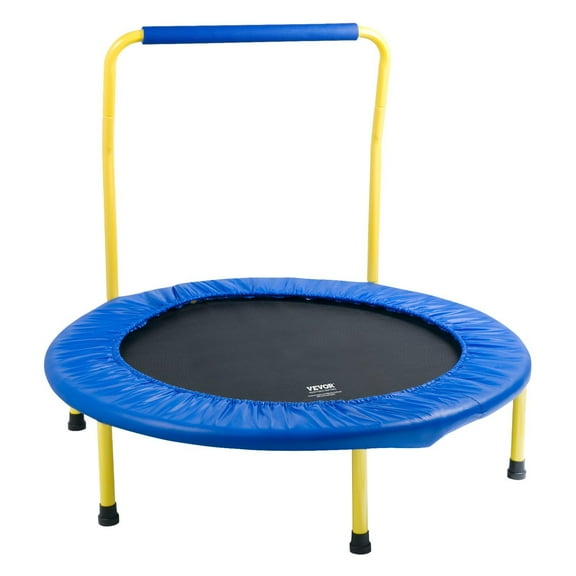 36" Foldable Toddler Trampoline with Handle, Indoor/Outdoor Mini Trampoline for Ages 3+, Safe Foam Grip & Portable Design for Playrooms or Backyards
