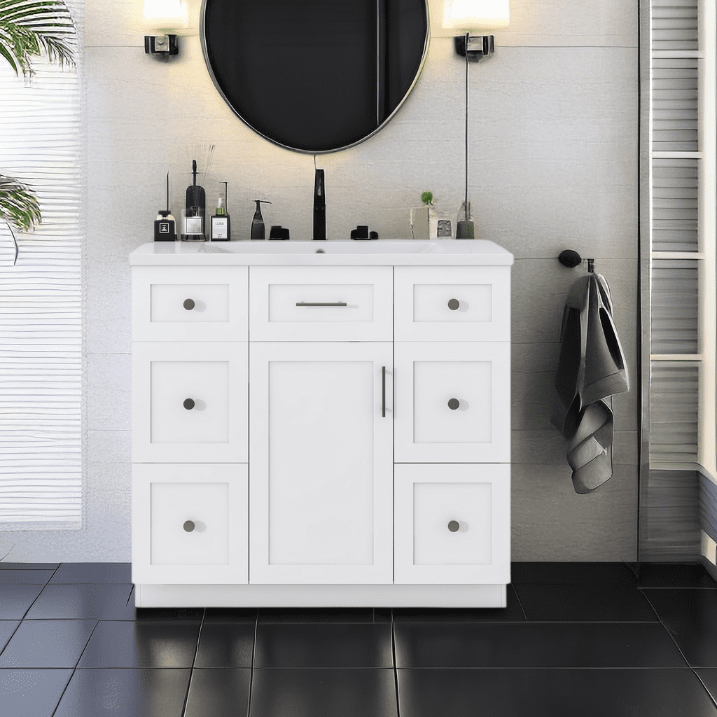 36" Freestanding Bathroom Vanity Cabinet with Resin Sink, 4 Drawers, 1 ...