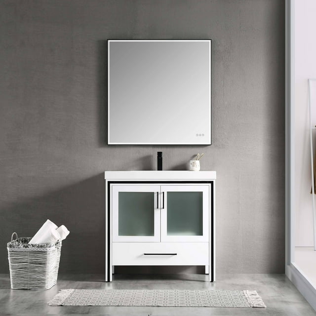 36" Freestanding Bathroom Vanity with Sink - Glossy White