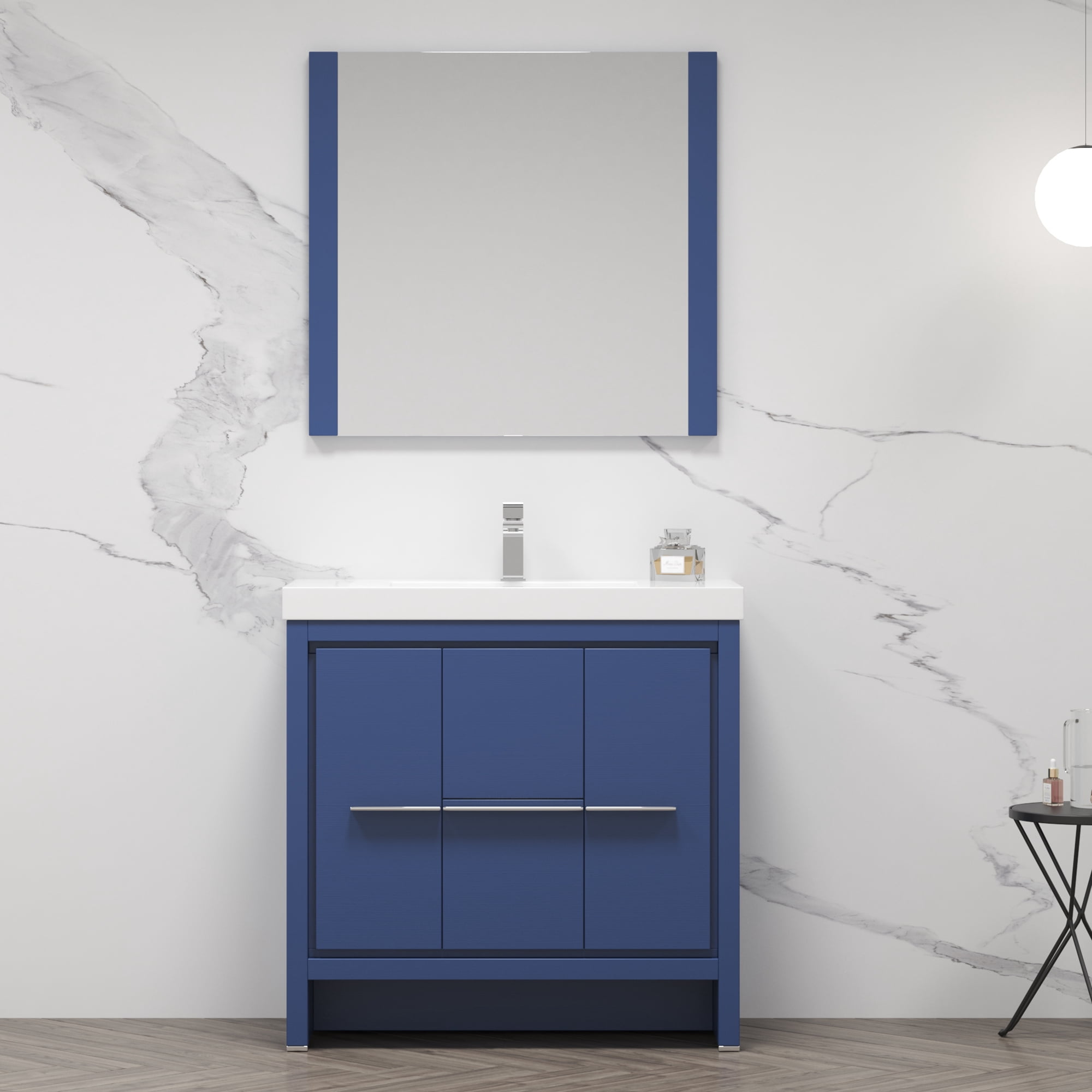 36" Freestanding Bathroom Vanity with Sink & Medicine Navy Blue
