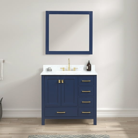 36" Freestanding Bathroom Vanity with Sink & Mirror - Navy Blue
