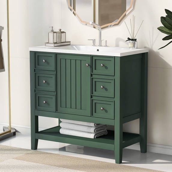 36" Freestanding Green Bathroom Vanity with Sink