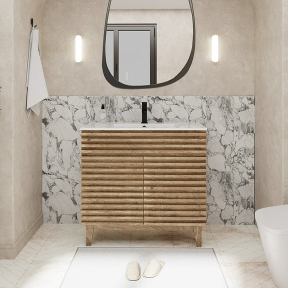 eclife 36" Freestanding Wood Bathroom Vanity with Integrated Sink Top and Faucet