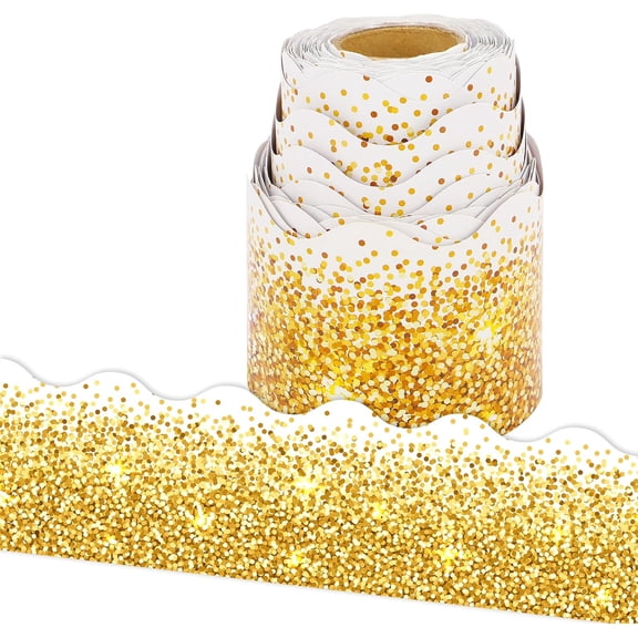 36 Ft Glitter Golden Bulletin Board Border Roll, Shiny Confetti Bulletin Board Border Trim for Christmas New Year Birthday Back to School Party Classroom Bulletin Boards Decorations