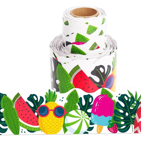 36 Ft Summer Bulletin Board Border, Summer Theme Tropical Leaves Watermelon Pineapple Bulletin Border Trim for Summer School Classroom Home Office Window Bulletin Board Decoration