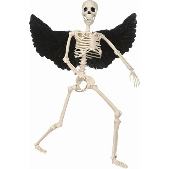 36" Full Body Skeleton Decoration,Halloween Posable Skeleton with Wings, Posable Joints Gothic Skeletons Decoration Outdoor Indoor Yard Patio Haunted House Decor,Spooky Party Props Decor