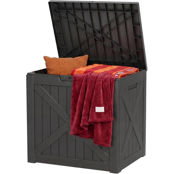 36 Gallon Deck Box Outdoor, Lockable Delivery Storage Box, Storage Bins Container for Patio Cushions Garden Tools, Black