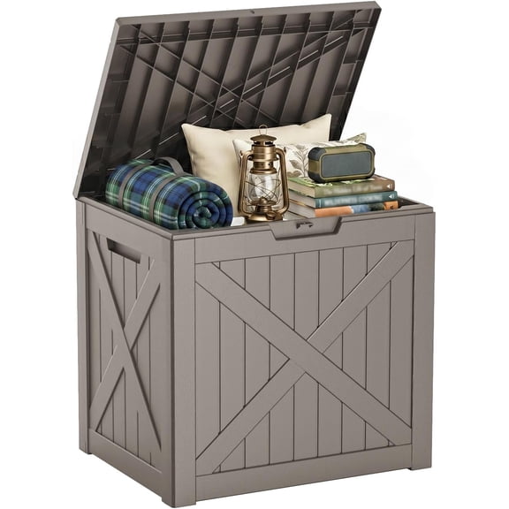 36 Gallon Deck Box Outdoor Storage Box, Waterproof, Lockable, Resin Outdoor Storage for Garden Tools,Indoor Cushions,Accessories Outside Storage Weatherproof Container(Grey)