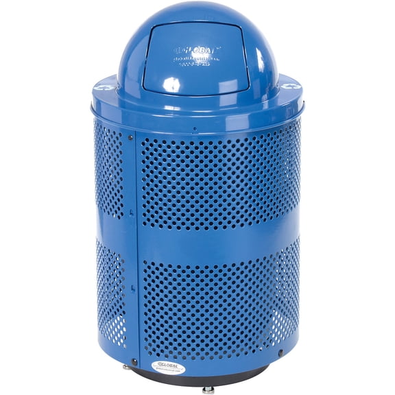 36 Gallon Deluxe Thermoplastic Perf Recycling Receptacle w/Dome Lid & Base, Blue