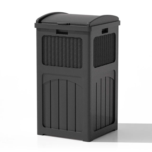 Patiowell 36 Gallon Outdoor Trash Can, Resin Outdoor Garbage Can with Lid for Patio, Backyard, Deck, Black