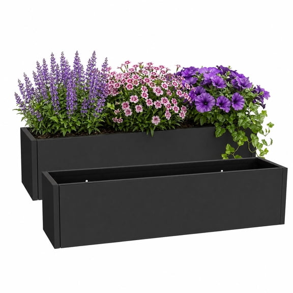 36" Galvanized Steel Planter Box 2-Pack – Heavy Duty Rectangular Hanging Pot with Drainage Holes for Indoor/Outdoor Plants
