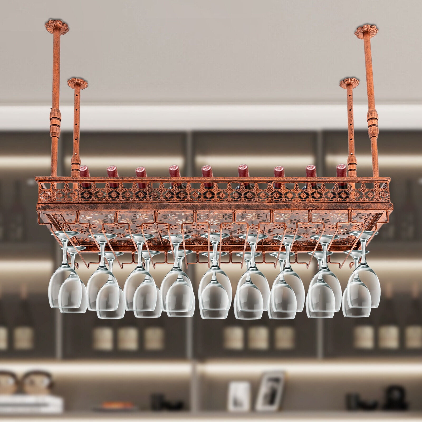 36 Glasses Rail Wine Rack, Bar Glass Rack, Ceiling Mounted Hanging Wine