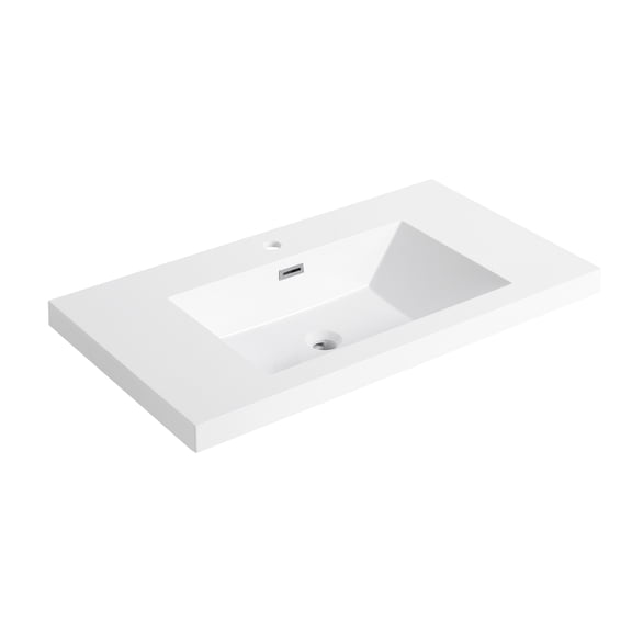 36" Gloss White Resin Bathroom Sink, 35.73in Depth, 19.2in Width, 7.27in Height, 31.44lb, & Attractive Gloss, Deep X Wide High, Elegant Option