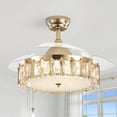 thumbnail image 1 of 36" Gold Retractable Ceiling Fan with 24W Led Light and Remote Control, Crystal Caged Chandelier, 1 of 9