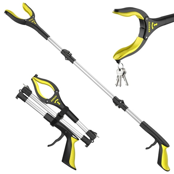 36" Grabber Reacher, Kekoy Foldable Grabbers for Elderly Grab it Reaching Tool Heavy Duty, Anti-Slip Rotating Jaw with Magnet, 4" Wide Claw Opening Reachers for Seniors, Trash Picker Tool(Yellow)