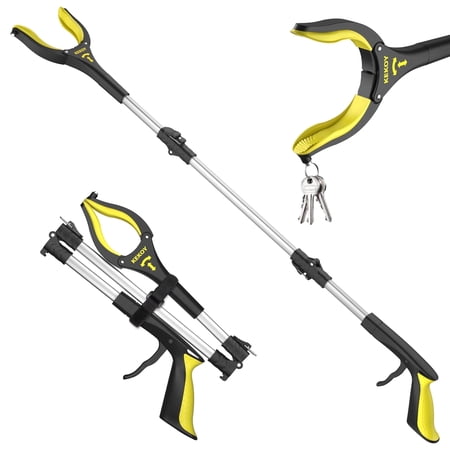 Kekoy 36-inchsenior gripping tool, foldable gripper picker with non-slip 360° rotating jaws, 4-inchwide extended claw with magnet, suitable for disabled persons, post-operative recovery (Yellow)