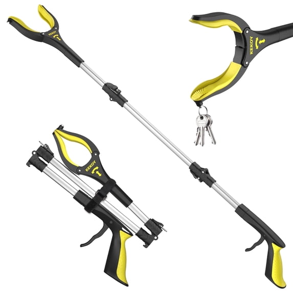 Kekoy 36-inchsenior gripping tool, foldable gripper picker with non-slip 360° rotating jaws, 4-inchwide extended claw with magnet, suitable for disabled persons, post-operative recovery (Yellow)