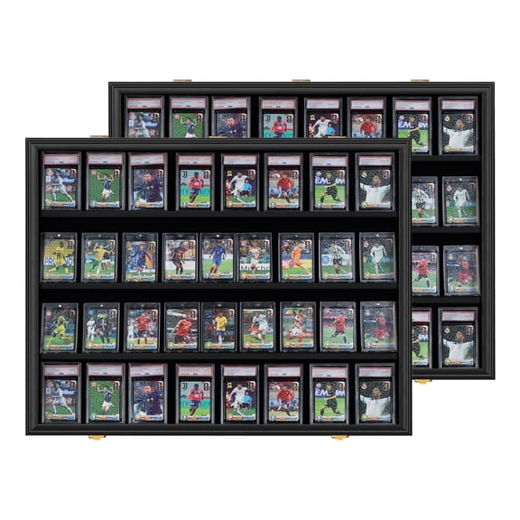36 Graded Card Display Case - Wall-Mount Baseball Card Display Case - Lockable Box with UV Protection Acrylic for Display Basketball Hockey Football Card - 2 Pack