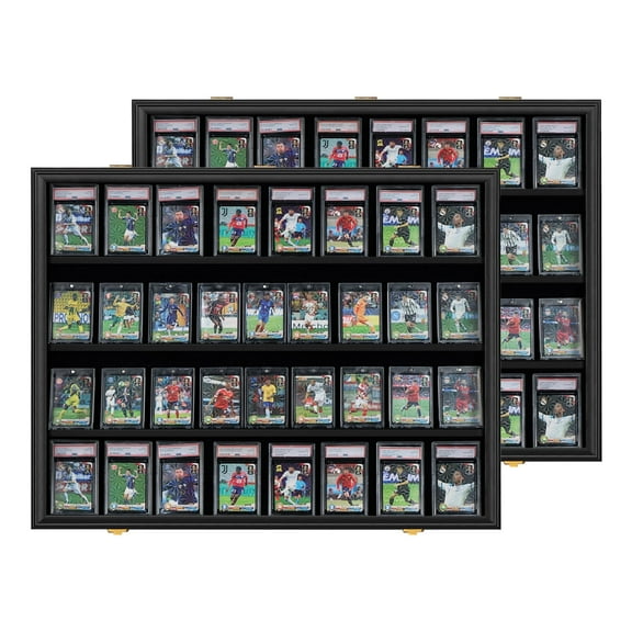 36 Graded Card Display Case - Wall-Mount Baseball Card Display Case - Lockable Box with UV Protection Acrylic for Display Basketball Hockey Football Card - 2 Pack