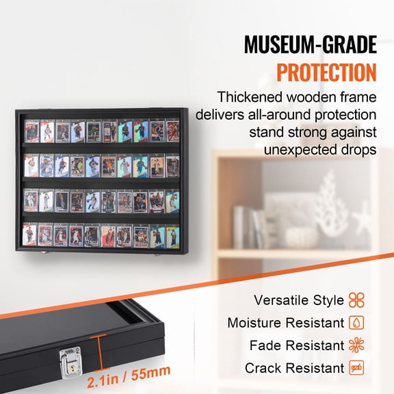 36 Graded Sports Card Display Case,30.5x24.3x2.1 in,Baseball Card Display Frame with 98% UV Protection Clear View PC Glass,Lockable Wall Cabinet for Football Basketball Hockey Trading Card
