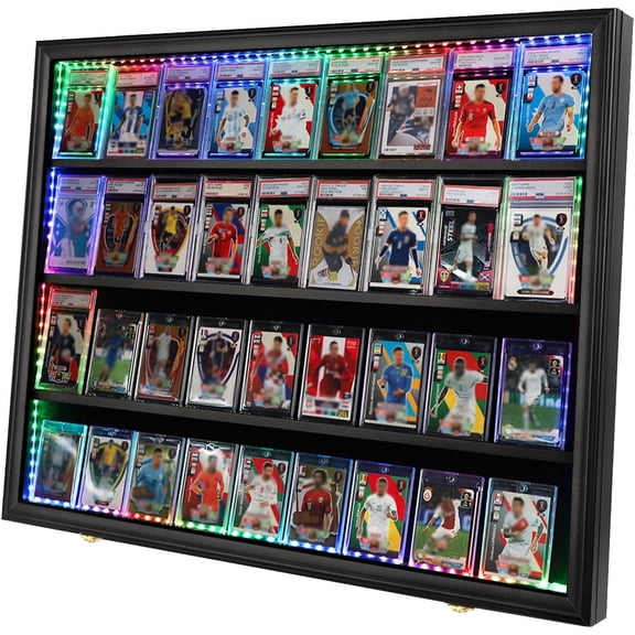 36 Graded Sports Card Display Case with LED - Baseball Card Display Frame Lockable - Trading Card Collector Wall Display Holder for Basketball Football Hockey Cards, UV Protection Acrylic