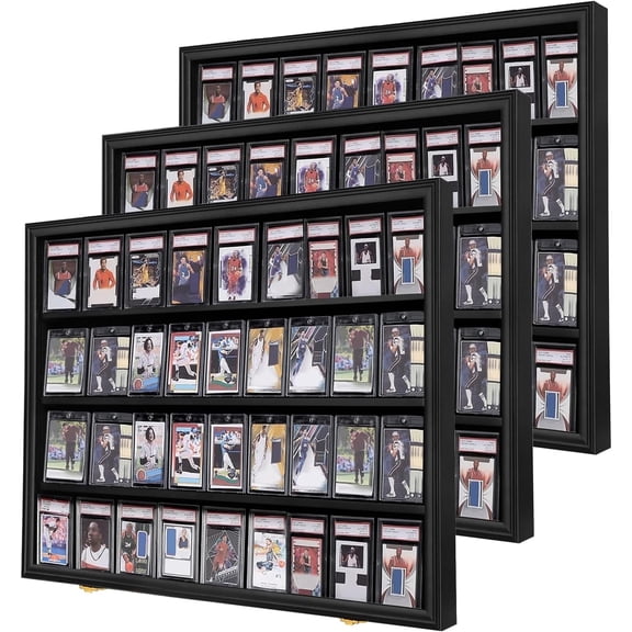 36 Graded Sports Card Display Frame 3 Pack- Baseball Card Display Case Lockable - Trading Card Collector Wall Display Holder for Basketball Football Hockey Cards, UV Protection Acrylic,Black