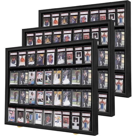 36 Graded Sports Card Display Frame 3 Pack- Baseball Card Display Case Lockable - Trading Card Collector Wall Display Holder for Basketball Football Hockey Cards, UV Protection Acrylic,Black