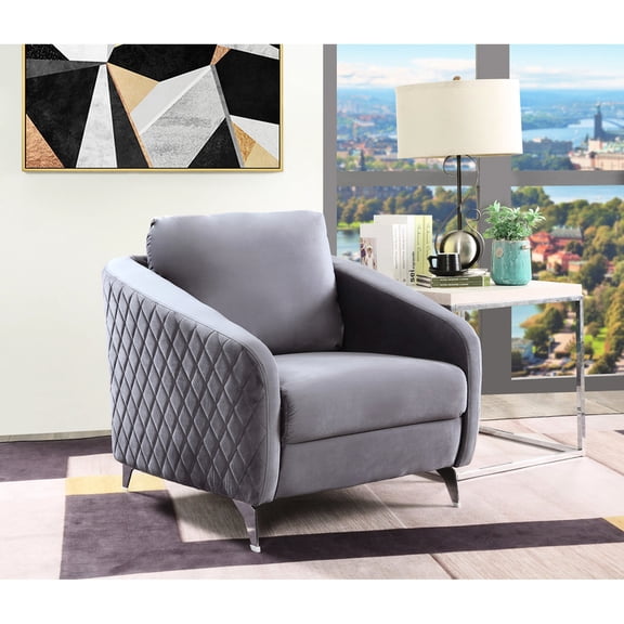 36" Gray Velvet - Diamond Pattern Stitching & Pocket Coil Support - Living Room Decor - Comfortable Seating Experience