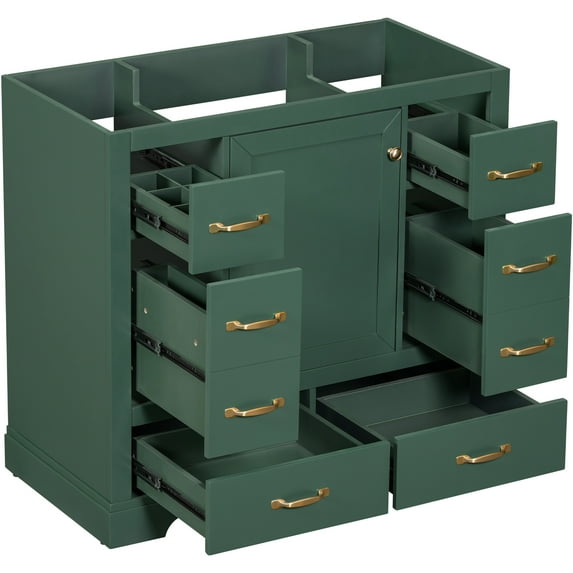 36" Green Bathroom Vanity Base | Multi - functional Drawers for Bathroom Accessories | Solid Wood and MDF with Water - proof Surface | Keeps Bathroom Neat and Tidy