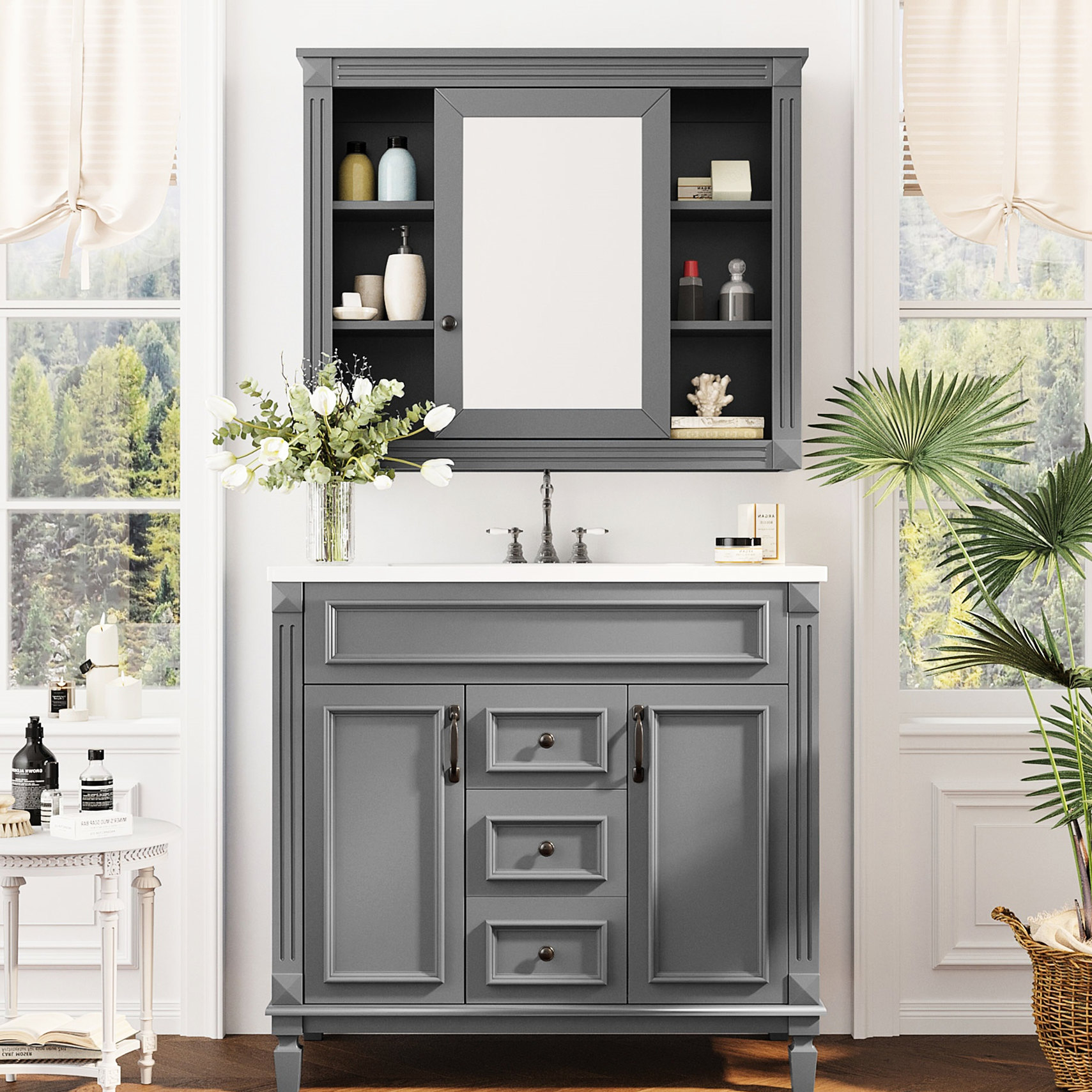 36'' Grey Modern Bathroom Vanity with Sink and Storage | Ideal for ...
