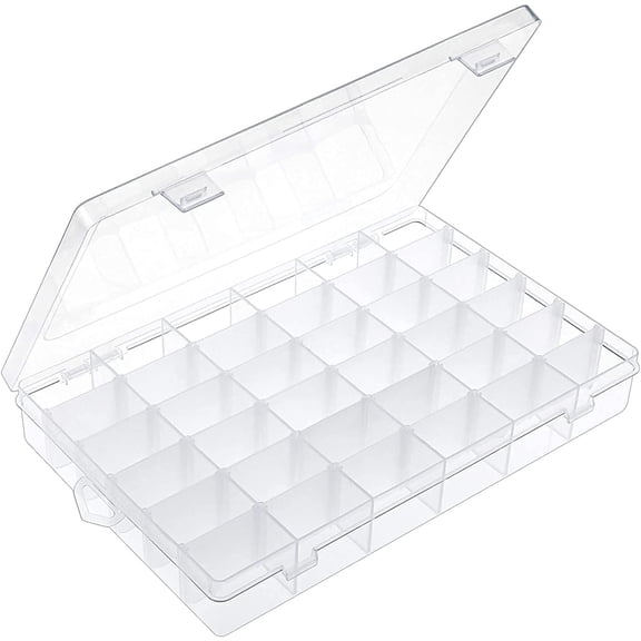 36 Grids Clear Plastic Organizer Box with Adjustable Compartment Dividers Rock Collection Box for Bead, Nails, , Art, DIY Crafts, Fishing Tackle, Small Items Organizers and Storage