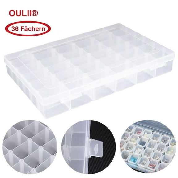 36 Grids Clear Plastic Organizer Box Storage Container with Adjustable Divider Removable Grid for Washi Tape Jewelry Art DIY Crafts Beads Container