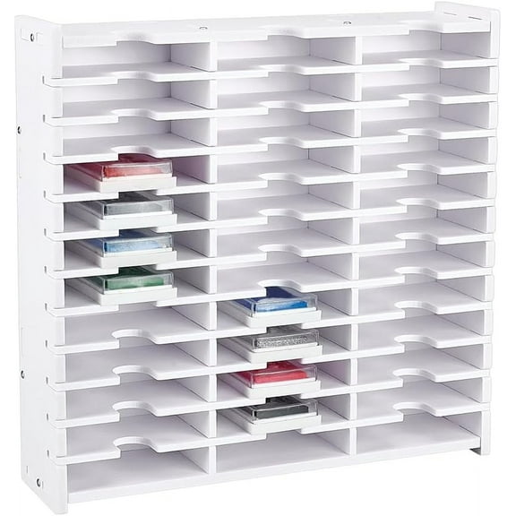 36 Grids PVC Plastic Inkpad Storage Holder White Finished Product: 8.3x32x30cm